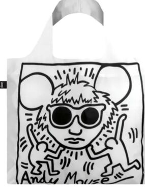 LOQI Museum Keith Haring's Andy Mouse Reusable Shopping Bag. Black And White.